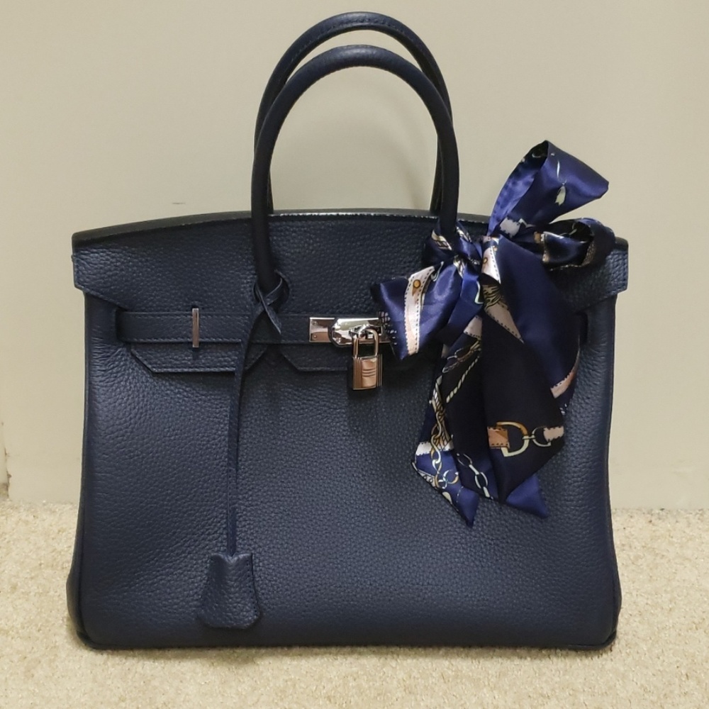 Navy Padlock Tote Handbag